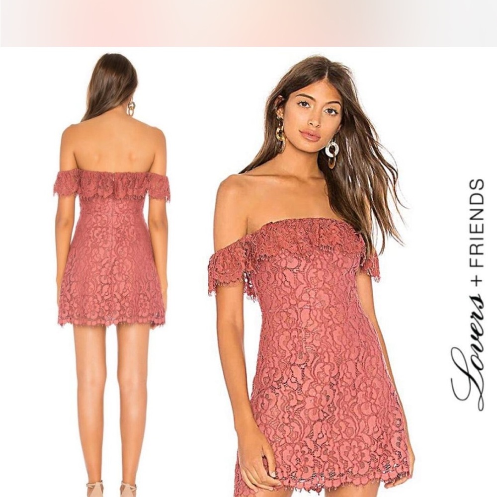 Revolve Lovers + Friends NEW Brandy Lace Overlay Mini Dress in Mauve, XXS